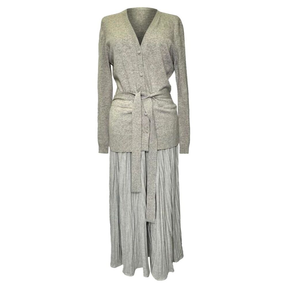 Altuzarra Manuel Belted Cardigan Midi Dress in Grey Viscose